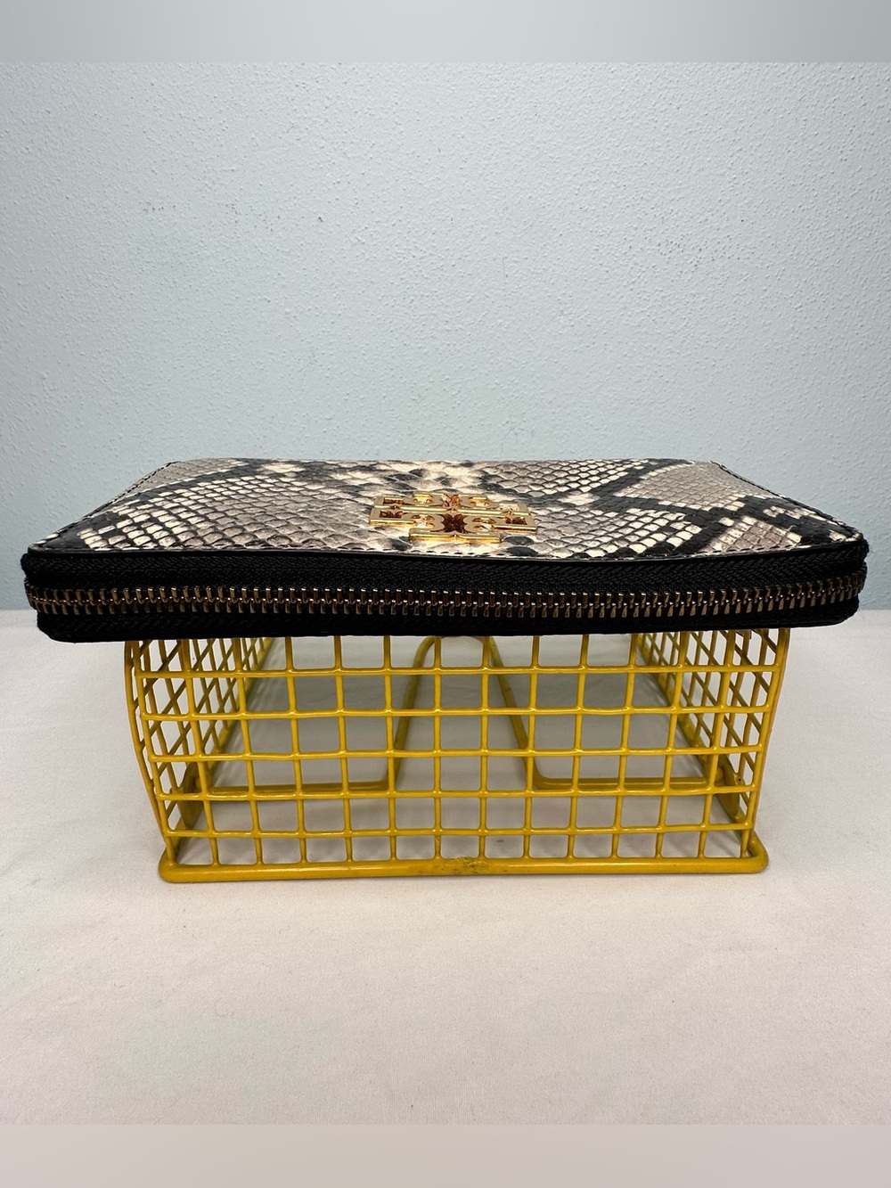 Tory Burch Black & Beige Snake-Print Zip Wallet - Picture 3 of 7